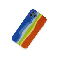 Newface iPhone 11 Pro Kılıf Ebruli Lansman Silikon - Mavi-Turuncu