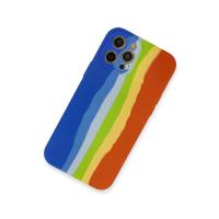 Newface iPhone 12 Pro Kılıf Ebruli Lansman Silikon - Mavi-Turuncu