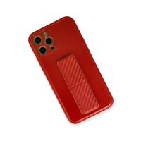 Newface iPhone 12 Pro Max Kılıf Coco Karbon Standlı Kapak - Kırmızı