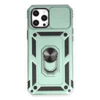 Newface iPhone 12 Pro Max Kılıf Pars Lens Yüzüklü Silikon - Yeşil