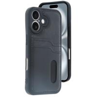 Newface iPhone 16 Kılıf Sara Kartvizitli Deri Kılıf - Siyah