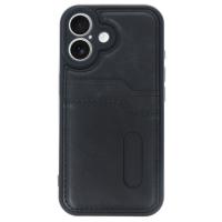 Newface iPhone 16 Kılıf Sara Kartvizitli Deri Kılıf - Siyah