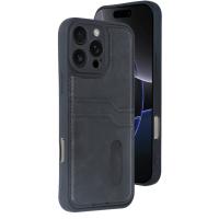 Newface iPhone 16 Pro Kılıf Sara Kartvizitli Deri Kılıf - Siyah