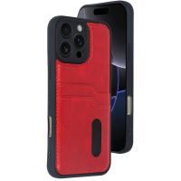 Newface iPhone 16 Pro Max Kılıf Sara Kartvizitli Deri Kılıf - Kırmızı