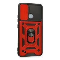 Newface Realme C11 2021 Kılıf Pars Lens Yüzüklü Silikon - Kırmızı