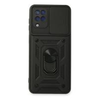 Newface Samsung Galaxy A22 Kılıf Pars Lens Yüzüklü Silikon - Siyah