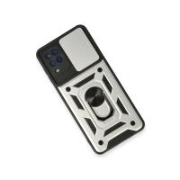 Newface Samsung Galaxy A22 Kılıf Pars Lens Yüzüklü Silikon - Gümüş