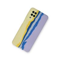 Newface Samsung Galaxy A22 Kılıf Ebruli Lansman Silikon - Sarı-Lila