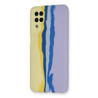 Newface Samsung Galaxy A22 Kılıf Ebruli Lansman Silikon - Sarı-Lila