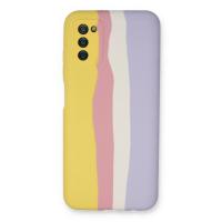 Newface Samsung Galaxy A03S Kılıf Ebruli Lansman Silikon - Sarı-Mavi