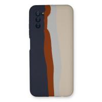 Newface Samsung Galaxy A03S Kılıf Ebruli Lansman Silikon - Lacivert-Krem