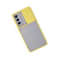 Newface Samsung Galaxy S21 FE Kılıf Palm Buzlu Kamera Sürgülü Silikon - Sarı