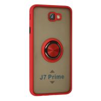 Newface Samsung Galaxy J7 Prime Kılıf Montreal Yüzüklü Silikon Kapak - Kırmızı
