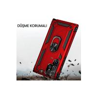 Newface Samsung Galaxy S21 Ultra Kılıf Sofya Yüzüklü Silikon Kapak - Kırmızı