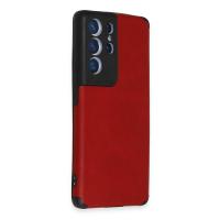 Newface Samsung Galaxy S21 Ultra Kılıf Loop Deri Silikon - Kırmızı