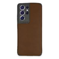 Newface Samsung Galaxy S21 Ultra Kılıf Loop Deri Silikon - Kahverengi
