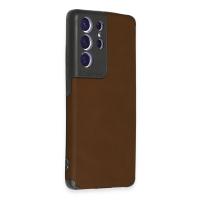 Newface Samsung Galaxy S21 Ultra Kılıf Loop Deri Silikon - Kahverengi
