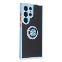 Newface Samsung Galaxy S23 Ultra Kılıf Montreal Yüzüklü Silikon Kapak - Buz Mavi