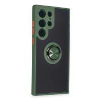 Newface Samsung Galaxy S23 Ultra Kılıf Montreal Yüzüklü Silikon Kapak - Yeşil