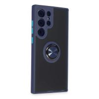 Newface Samsung Galaxy S23 Ultra Kılıf Montreal Yüzüklü Silikon Kapak - Lacivert