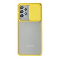 Newface Samsung Galaxy A72 Kılıf Palm Buzlu Kamera Sürgülü Silikon - Sarı