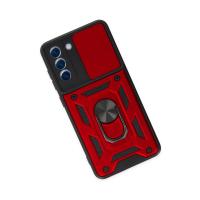 Newface Samsung Galaxy S21 FE Kılıf Pars Lens Yüzüklü Silikon - Kırmızı