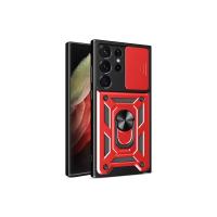 Newface Samsung Galaxy S23 Ultra Kılıf Pars Lens Yüzüklü Silikon - Kırmızı