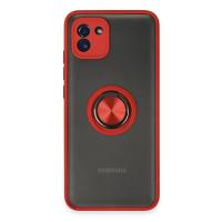 Newface Samsung Galaxy A03 Kılıf Montreal Yüzüklü Silikon Kapak - Kırmızı