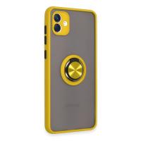 Newface Samsung Galaxy A04 Kılıf Montreal Yüzüklü Silikon Kapak - Sarı