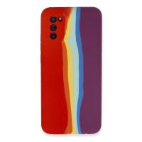 Newface Samsung Galaxy A03S Kılıf Ebruli Lansman Silikon - Kırmızı-Mor