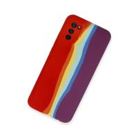 Newface Samsung Galaxy A03S Kılıf Ebruli Lansman Silikon - Kırmızı-Mor