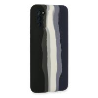 Newface Samsung Galaxy A03S Kılıf Ebruli Lansman Silikon - Siyah-Lacivert