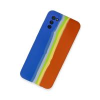 Newface Samsung Galaxy A03S Kılıf Ebruli Lansman Silikon - Mavi-Turuncu