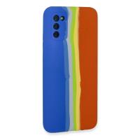 Newface Samsung Galaxy A03S Kılıf Ebruli Lansman Silikon - Mavi-Turuncu