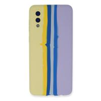 Newface Samsung Galaxy A02 Kılıf Ebruli Lansman Silikon - Sarı-Lila