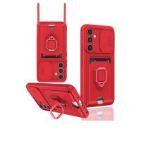 Newface Samsung Galaxy A56 Kılıf Zuma Kartvizitli Yüzüklü Silikon - Kırmızı