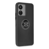 Newface Vivo Y16 Kılıf Montreal Yüzüklü Silikon Kapak - Siyah