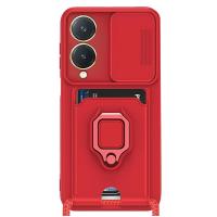 Newface Vivo Y17S Kılıf Zuma Kartvizitli Yüzüklü Silikon - Kırmızı