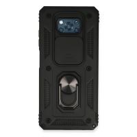 Newface Xiaomi Pocophone X3 Kılıf Pars Lens Yüzüklü Silikon - Siyah