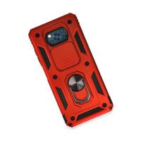 Newface Xiaomi Pocophone X3 Kılıf Pars Lens Yüzüklü Silikon - Kırmızı