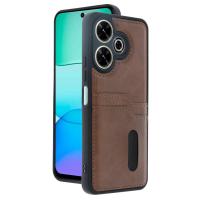 Newface Xiaomi Redmi 13 4G Kılıf Sara Kartvizitli Deri Kılıf - Taba