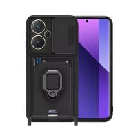 Newface Xiaomi Redmi Note 13 Pro Plus Kılıf Zuma Kartvizitli Yüzüklü Silikon - Siyah