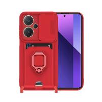 Newface Xiaomi Redmi Note 13 Pro Plus Kılıf Zuma Kartvizitli Yüzüklü Silikon - Kırmızı