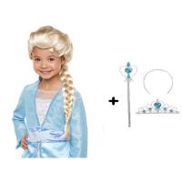 Örgülü Karlar Ülkesi Frozen Elsa Peruğu Tacı ve Sopası Çocuk Boy