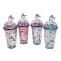 RENKLİ KAPAKLI ÇİFT CİDARLI  - SİMLİ - UNİCORN DESENLİ - PİPETLİ PLASTİK BARDAK