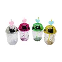 RENKLİ KAPAKLI ÇİFT CİDARLI - SİMLİ - PİPETLİ TOMBUL PLASTİK BARDAK