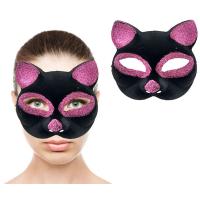 Siyah Renk Pembe Simli Süet Kaplama Kedi Maskesi 18x14 cm