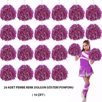 10 Çift ( 20 Adet ) Pembe Renk 23 Nisan 19 Mayıs 29 Ekim Okul Gösteri Ponponları