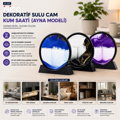 10 INC - 25CM RENKLİ SULU CAM KUM SAATİ HAREKETLİ AYNA MODELİ