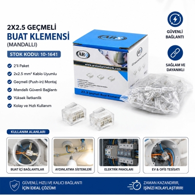 100 ADET 2Lİ 2X2.5 KABLO GEÇMELİ MANDALLI BUAT KLEMENSİ